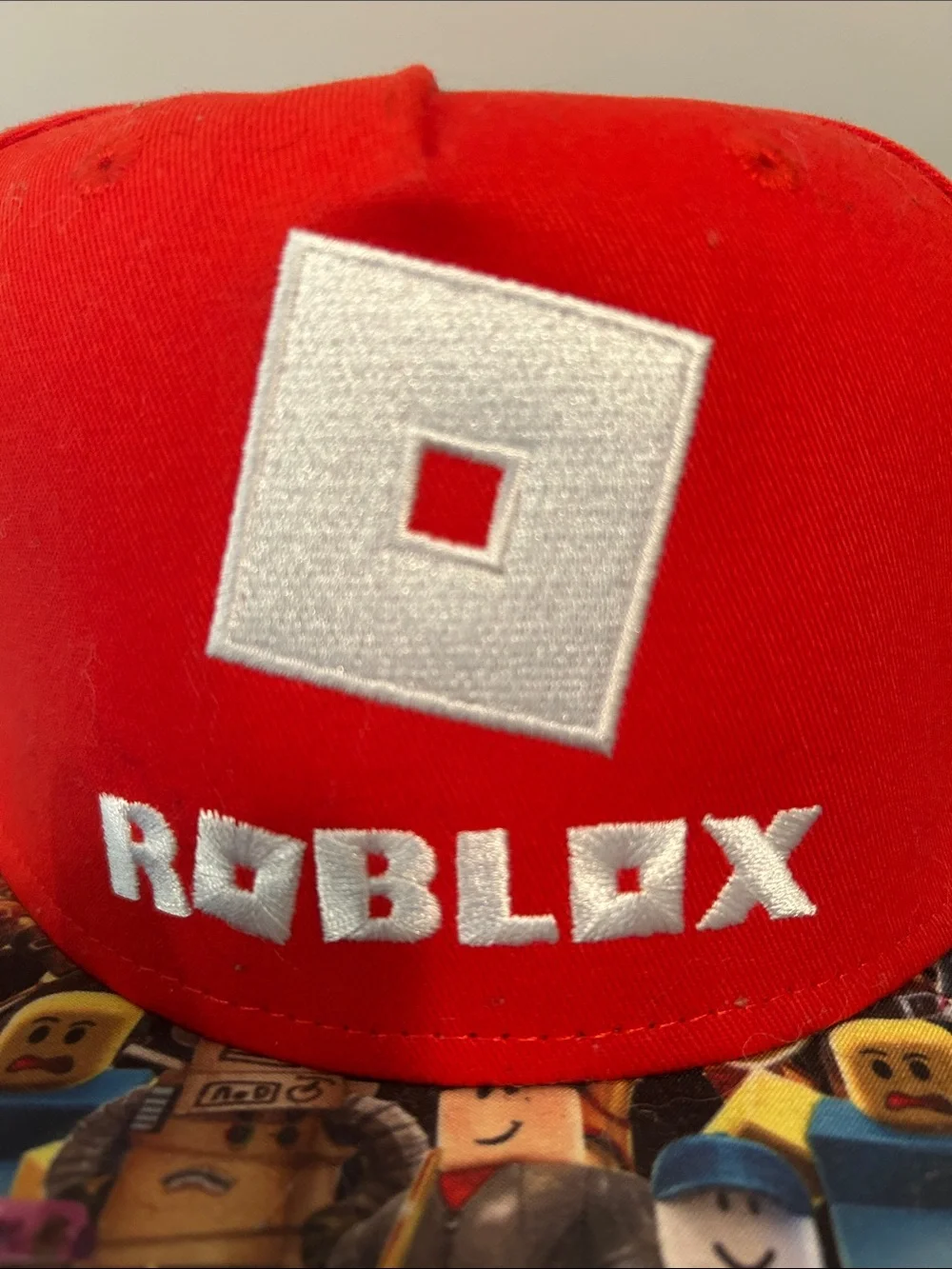 Roblox Gamer Logo Red Snapback Hat with vibrant multiple character Brim size OS